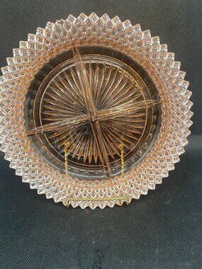Pink Diamond Point Divided Tray Anchor Hocking 1960’s. Round